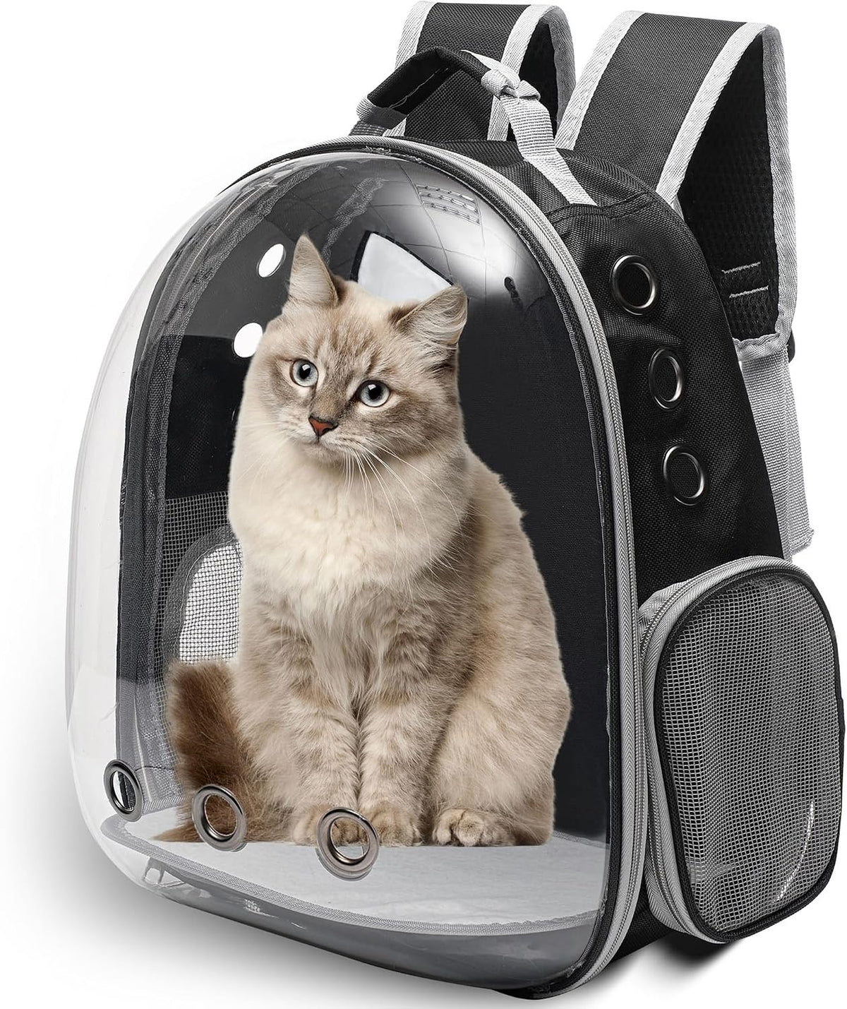 Large Cat Backpack Carrier for Travel and Hiking Transparent Pet Bubble Backpack for Cats up to 20Lbs with Ventilation and Padded Straps Mochila Para Gatos Transportadora Mascotas (Black)