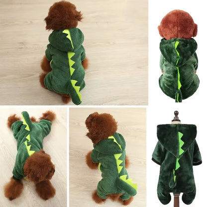 Dog Clothing Autumn Winter Thickened Coral Velvet Thermal Insulation Teddy Puppy Clothes Warm Garment Dinosaur Cream Dress Up