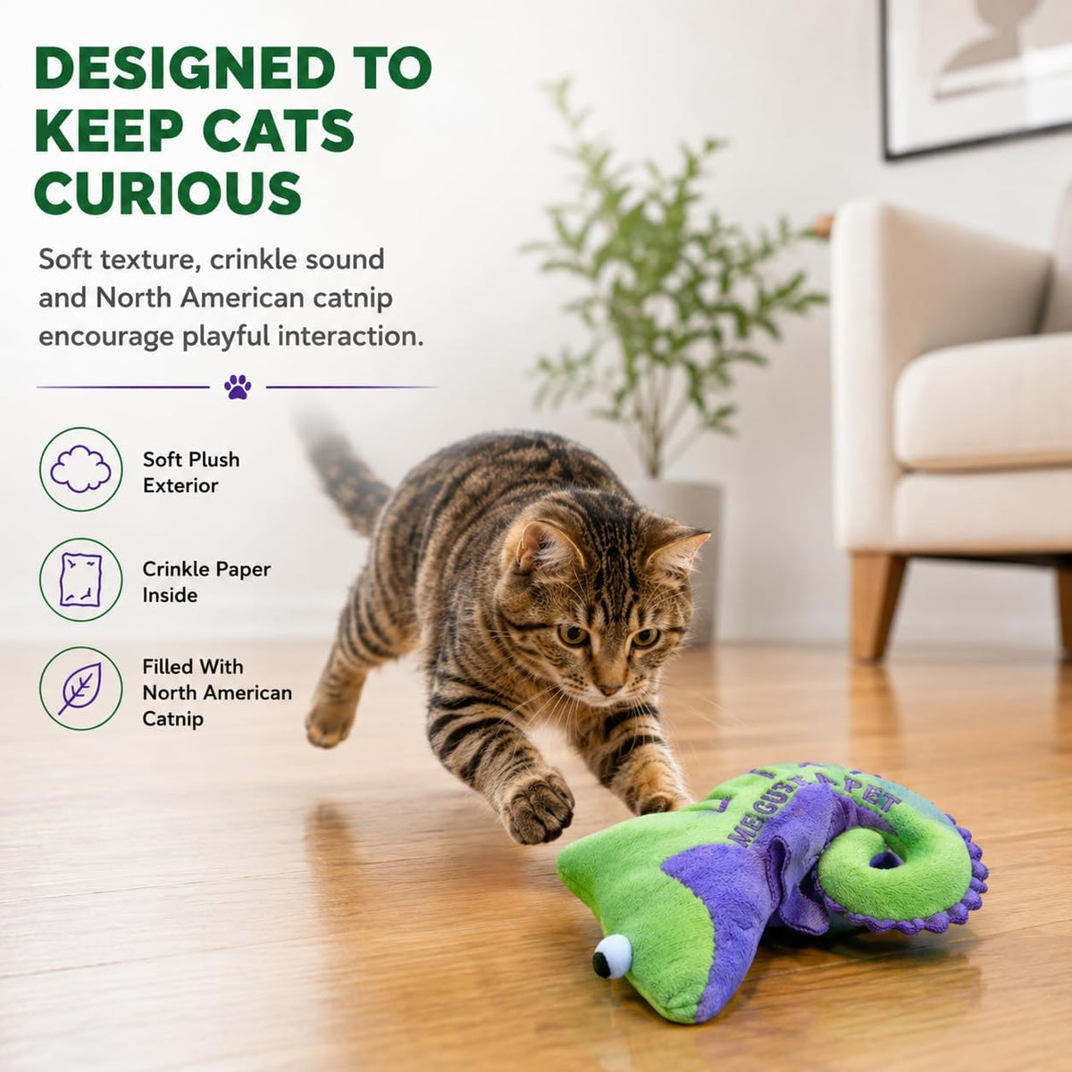 Cat Toys Catnip Crinkly Sound Toy with North American Catnip | Lizard Cat Toy Crinkle Paper Sound | Cat Kitten Toy Teething Chew | Cats Kicker Crinkle Paper | Chameleon Cat Toy 4.5-INCH