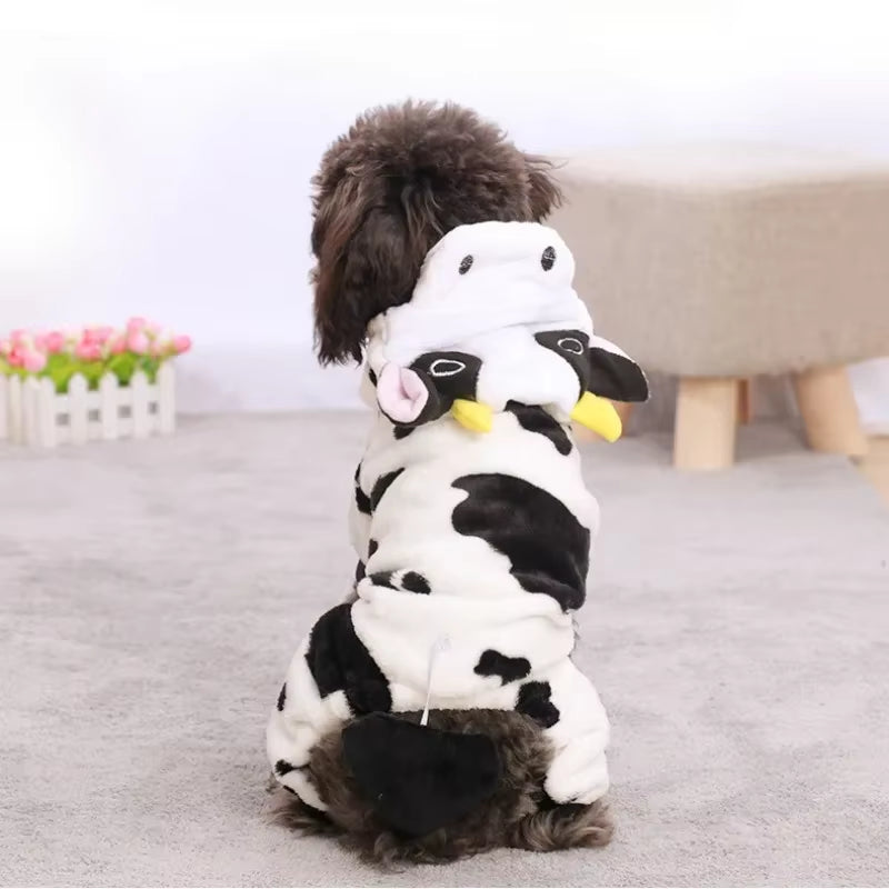 Dog Clothing Autumn Winter Thickened Coral Velvet Thermal Insulation Teddy Puppy Clothes Warm Garment Dinosaur Cream Dress Up
