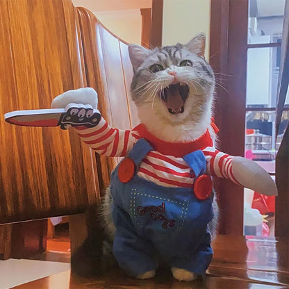Funny Cat Clothes Halloween Cosplay Costumes for Small Medium Dog Cats Creative Pet Party Kitten Jumpsuits Soft Warm Cat Coat