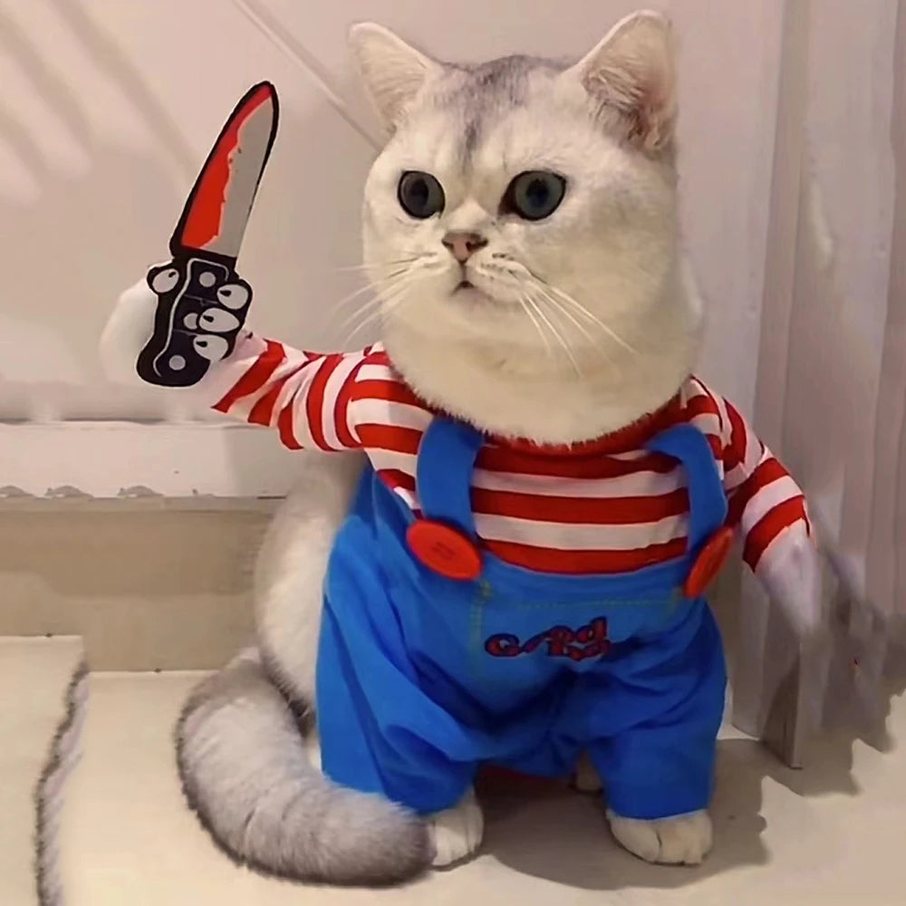 Funny Cat Clothes Halloween Cosplay Costumes for Small Medium Dog Cats Creative Pet Party Kitten Jumpsuits Soft Warm Cat Coat