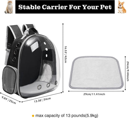Large Cat Backpack Carrier for Travel and Hiking Transparent Pet Bubble Backpack for Cats up to 20Lbs with Ventilation and Padded Straps Mochila Para Gatos Transportadora Mascotas (Black)