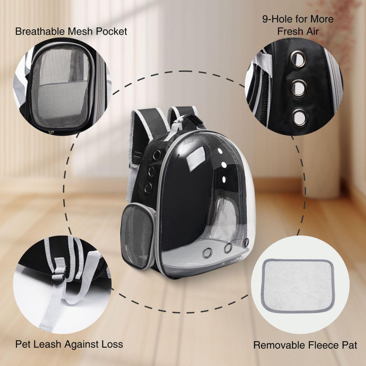 Large Cat Backpack Carrier for Travel and Hiking Transparent Pet Bubble Backpack for Cats up to 20Lbs with Ventilation and Padded Straps Mochila Para Gatos Transportadora Mascotas (Black)