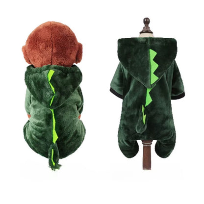 Dog Clothing Autumn Winter Thickened Coral Velvet Thermal Insulation Teddy Puppy Clothes Warm Garment Dinosaur Cream Dress Up