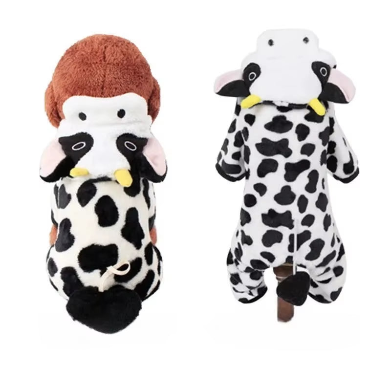 Dog Clothing Autumn Winter Thickened Coral Velvet Thermal Insulation Teddy Puppy Clothes Warm Garment Dinosaur Cream Dress Up